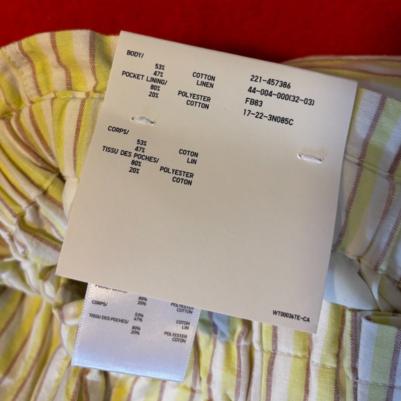 Uniqlo yellow striped cotton linen blend paper bag high rise shorts NWT - Picture 8 of 13